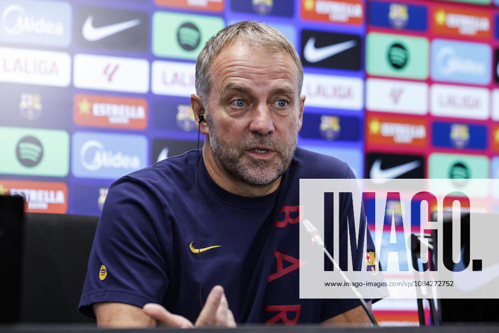 Hansi Flick, head coach of FC Barcelona, Barca attends his press conference, PK, Pressekonferenz during the training day of FC Barcelona ahead the Spanish League, LaLiga EA Sports, football match against Getafe CF at Ciudad Esportiva Joan Gamper on October 09, 2026 in Sant Joan Despi, Barcelona, Spain. FC Barcelona Training And Press Conference - LaLiga EA Sports - ZUMAa181 20261009_zaa_a181_046