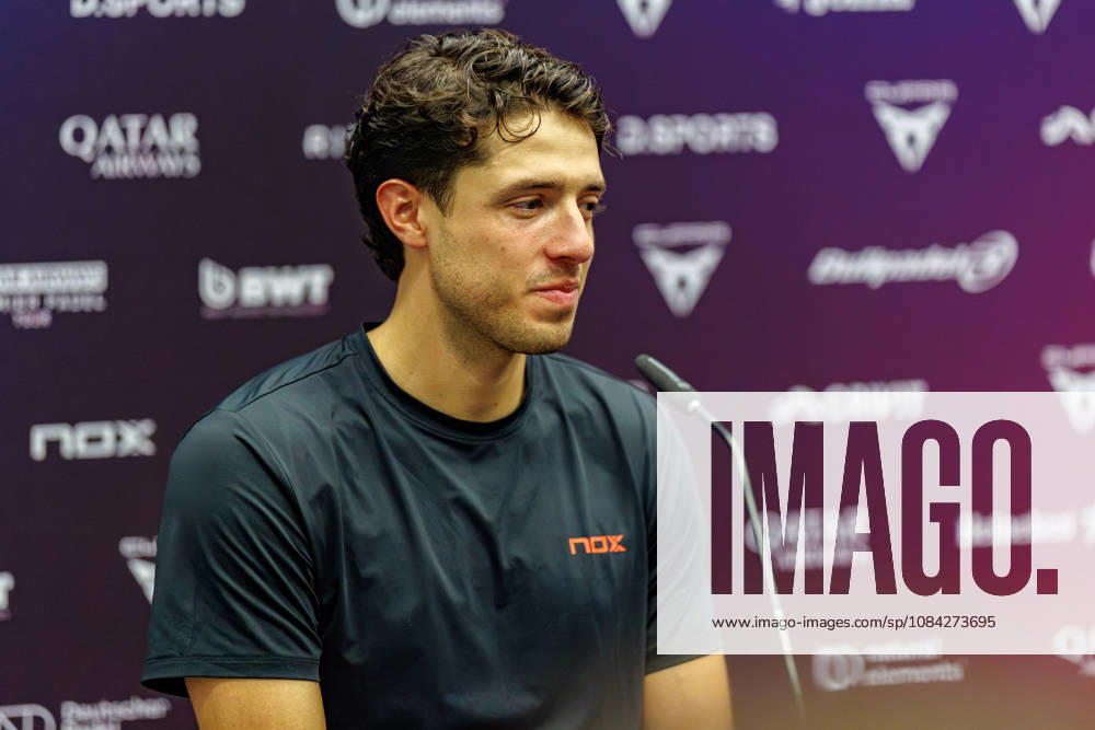 DÜSSELDORF, GERMANY - 9 OCTOBER 2026: Image shows press conference, PK, Pressekonferenz with Agustin Tapia (ARG) during CUPRA Germany Premier Padel P2 2026 Day 6: Quarterfinals at CASTELLO Düsseldorf on 9 10 2026 in Düsseldorf, Germany. Germany