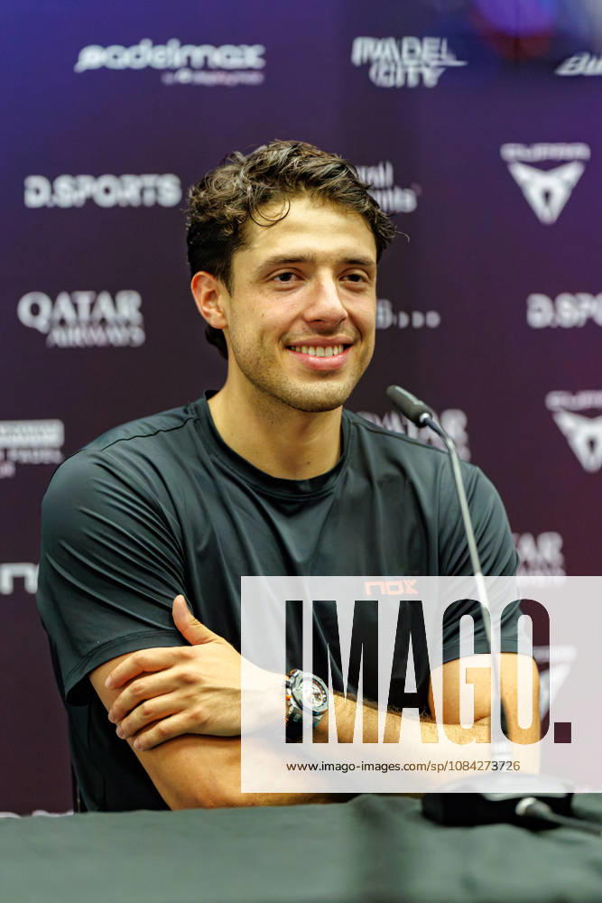 DÜSSELDORF, GERMANY - 9 OCTOBER 2026: Image shows press conference, PK, Pressekonferenz with Agustin Tapia (ARG) during CUPRA Germany Premier Padel P2 2026 Day 6: Quarterfinals at CASTELLO Düsseldorf on 9 10 2026 in Düsseldorf, Germany. Germany