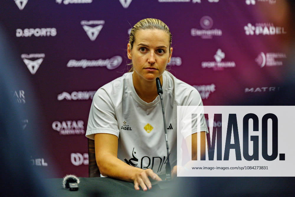 DÜSSELDORF, GERMANY - 9 OCTOBER 2026: Image shows press conference, PK, Pressekonferenz with Ariana Sanchez Fallada (ESP) during CUPRA Germany Premier Padel P2 2026 Day 6: Quarterfinals at CASTELLO Düsseldorf on 9 10 2026 in Düsseldorf, Germany. Germany