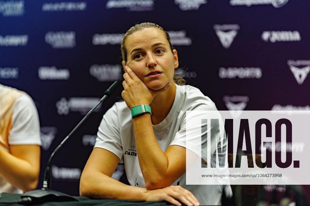 DÜSSELDORF, GERMANY - 9 OCTOBER 2026: Image shows press conference, PK, Pressekonferenz with Ariana Sanchez Fallada (ESP) during CUPRA Germany Premier Padel P2 2026 Day 6: Quarterfinals at CASTELLO Düsseldorf on 9 10 2026 in Düsseldorf, Germany. Germany