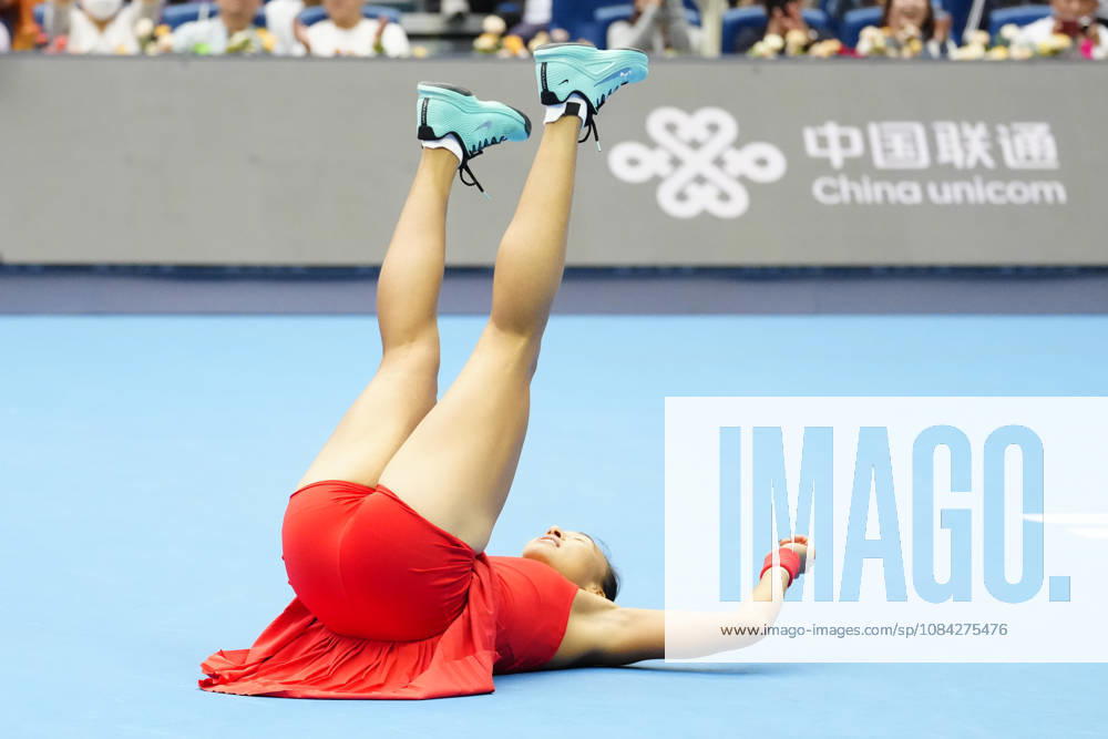 China Open 2026 - women s singles quarter-final in Beijing, China - 09 Oct 2026 Qinwen Zheng of China celebrates winning against Elina Svitolina of Ukraine (not in view) during the women s singles quarter-final match on day ten of China Open at the National Tennis Center. Beijing China