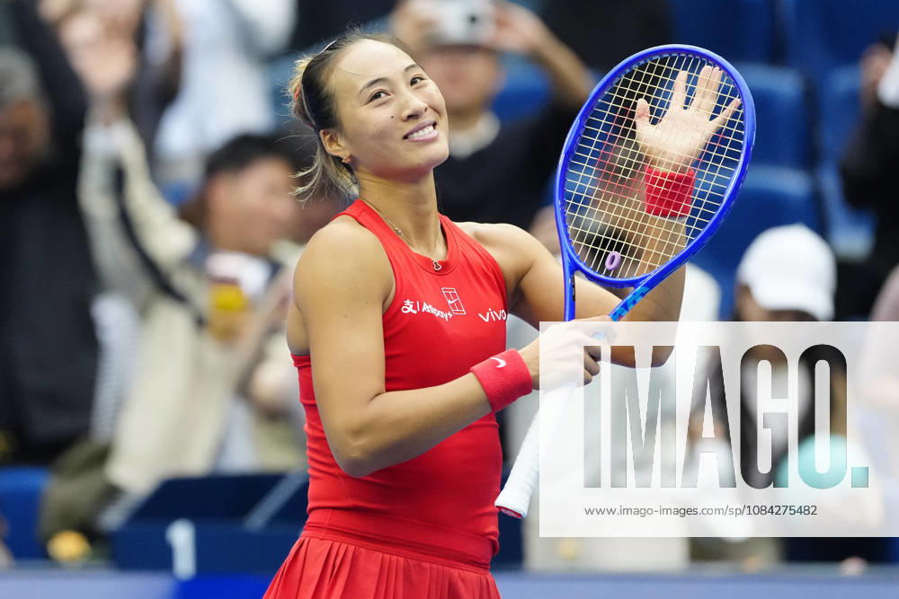 China Open 2026 - women s singles quarter-final in Beijing, China - 09 Oct 2026 Qinwen Zheng of China celebrates winning against Elina Svitolina of Ukraine (not in view) during the women s singles quarter-final match on day ten of China Open at the National Tennis Center. Beijing China