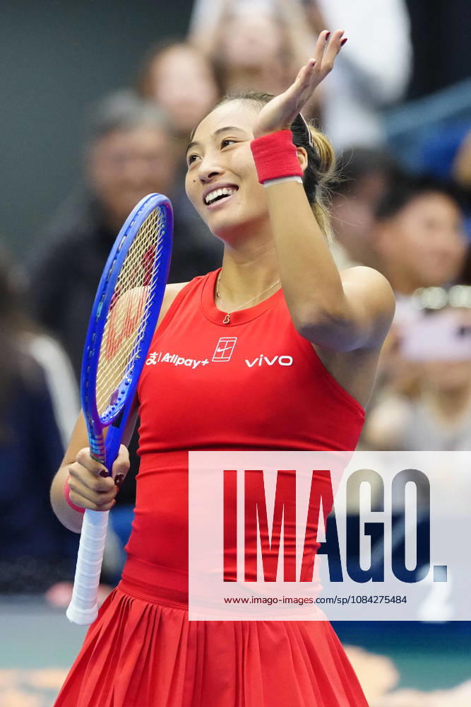 China Open 2026 - women s singles quarter-final in Beijing, China - 09 Oct 2026 Qinwen Zheng of China celebrates winning against Elina Svitolina of Ukraine (not in view) during the women s singles quarter-final match on day ten of China Open at the National Tennis Center. Beijing China