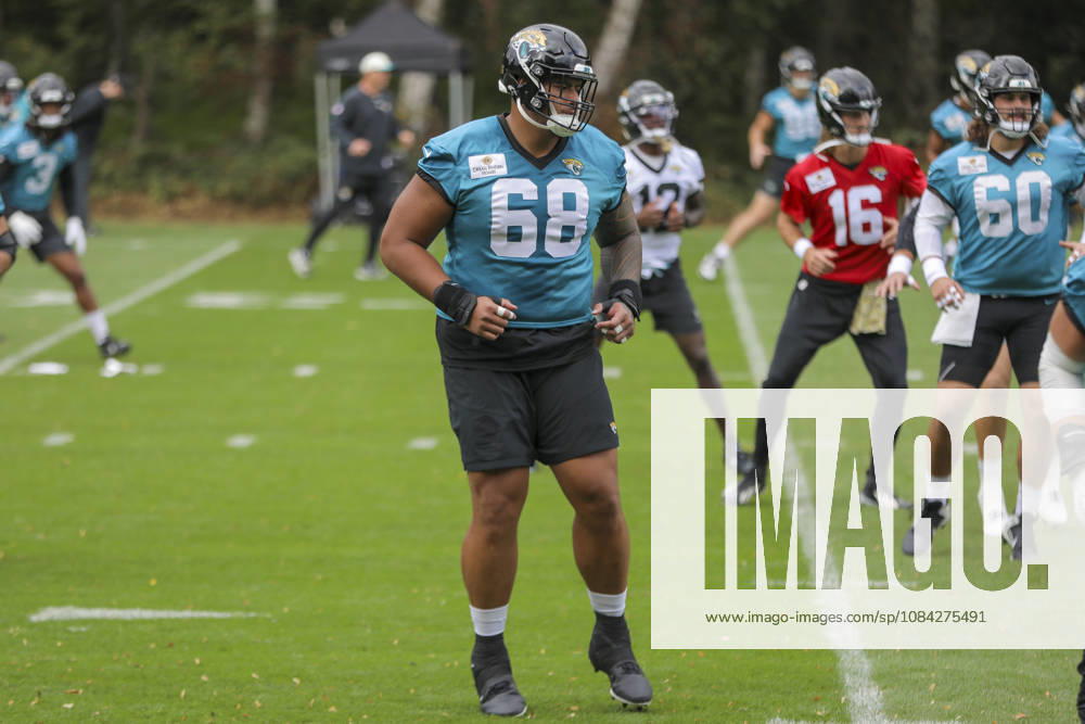 j68 training with the team during the Jacksonville Jaguars team practise and media as part of the London NFL, American Football Herren, USA Series 2026, at the Grove, Chandler’s Cross, Hertfordshire, England, on 09 October 2026. Jody Demay - Davies SPP