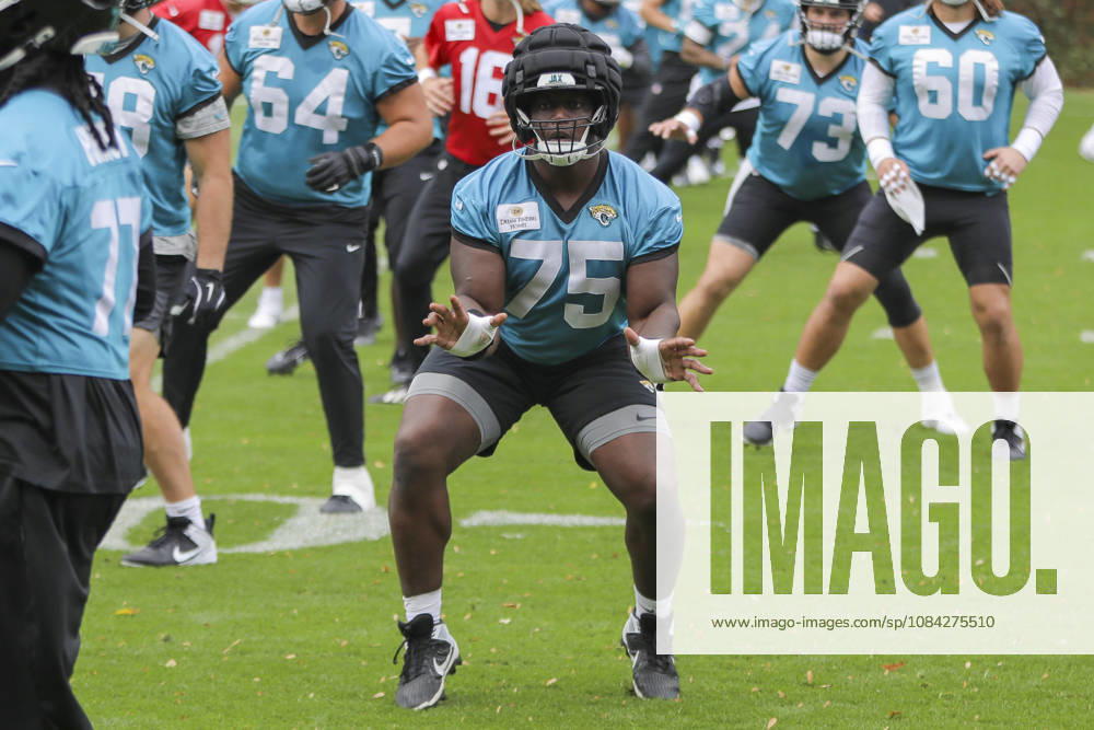 Emmanuel Pregnon of the Jacksonville Jaguars training with the team during the Jacksonville Jaguars team practise and media as part of the London NFL, American Football Herren, USA Series 2026, at the Grove, Chandler’s Cross, Hertfordshire, England, on 09 October 2026. Jody Demay - Davies SPP