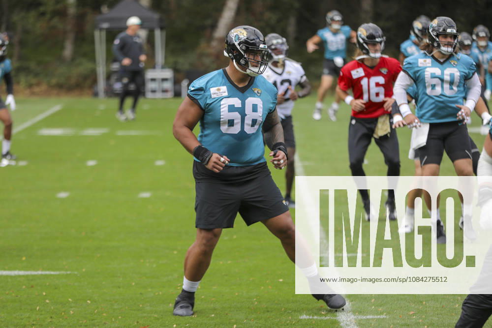 j68 training with the team during the Jacksonville Jaguars team practise and media as part of the London NFL, American Football Herren, USA Series 2026, at the Grove, Chandler’s Cross, Hertfordshire, England, on 09 October 2026. Jody Demay - Davies SPP