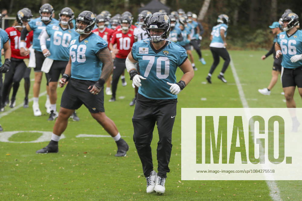 Cole van Lanen of the Jacksonville Jaguars training with the team during the Jacksonville Jaguars team practise and media as part of the London NFL, American Football Herren, USA Series 2026, at the Grove, Chandler’s Cross, Hertfordshire, England, on 09 October 2026. Jody Demay - Davies SPP