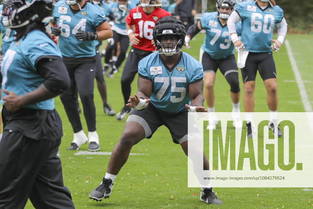 Emmanuel Pregnon of the Jacksonville Jaguars training with the team during the Jacksonville Jaguars team practise and media as part of the London NFL, American Football Herren, USA Series 2026, at the Grove, Chandler’s Cross, Hertfordshire, England, on 09 October 2026. Jody Demay - Davies SPP