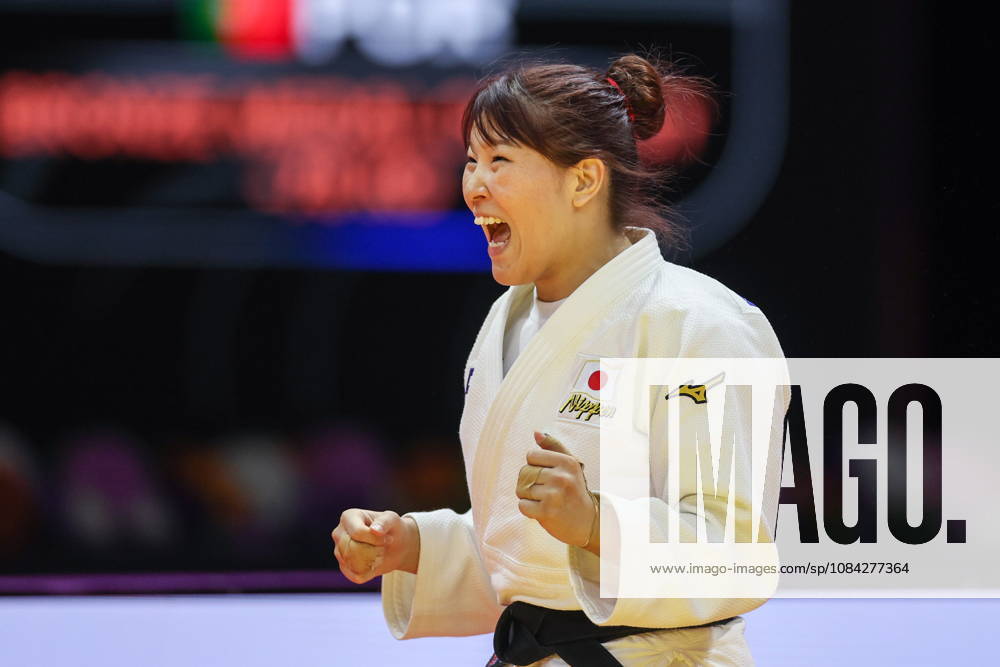 AZERBAIJAN, BAKU - OCTOBER 9, 2026: Kurena Ikeda of Japan celebrates her victory after a -78 kg bout against Patricia Sampaio of Portugal as part of the 2026 World Judo Championships at the National Gymnastics Arena. Mikhail Sinitsyn TASS 98995023
