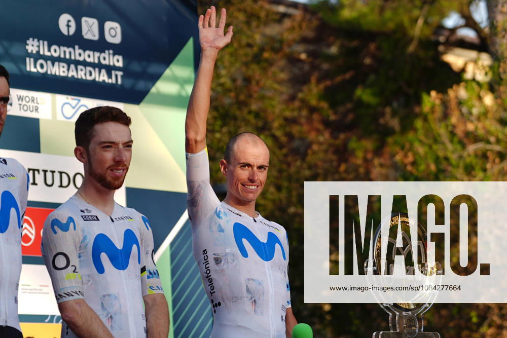 Spain s Enric Mas Nicolau of Movistar Team during the team presentation on the eve of the 120th edition of Il Lombardia cycling race, in Bergamo on October 9, 2026, prior to the 239 km one-day race from Bergamo to Como, Italy.