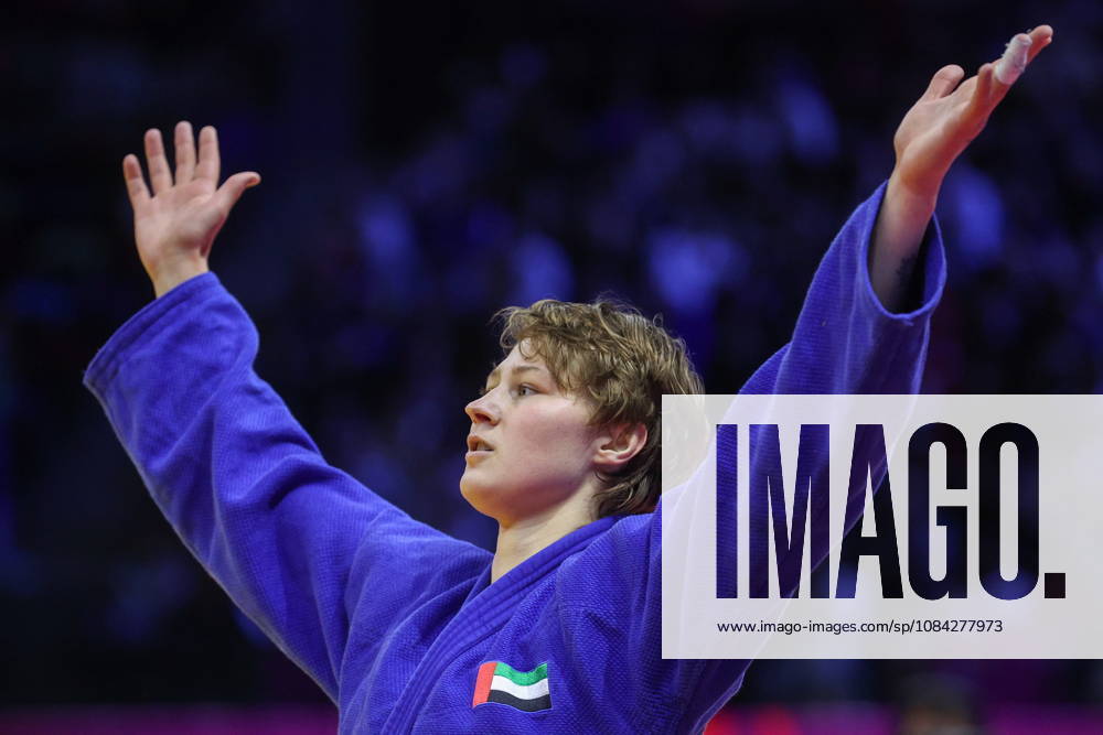 AZERBAIJAN, BAKU - OCTOBER 9, 2026: Yelizaveta Litvinenko of the UAE celebrates her victory in a -78 kg bout against Kaila Issoufi of France as part of the 2026 World Judo Championships at the National Gymnastics Arena 2026 World Judo Championships In Baku - ZUMAt113 20261009_zaa_t113_713