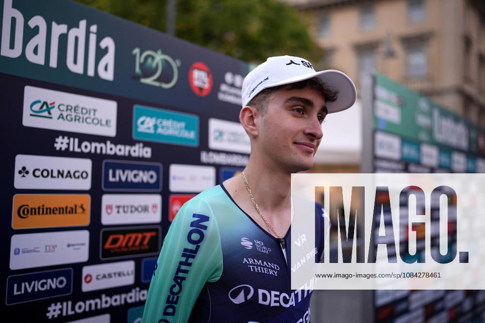 France s Paul Seixas of Decathlon CMA CGM Team during the team presentation on the eve of the 120th edition of Il Lombardia cycling race, in Bergamo on October 9, 2026, prior to the 239 km one-day race from Bergamo to Como, Italy.