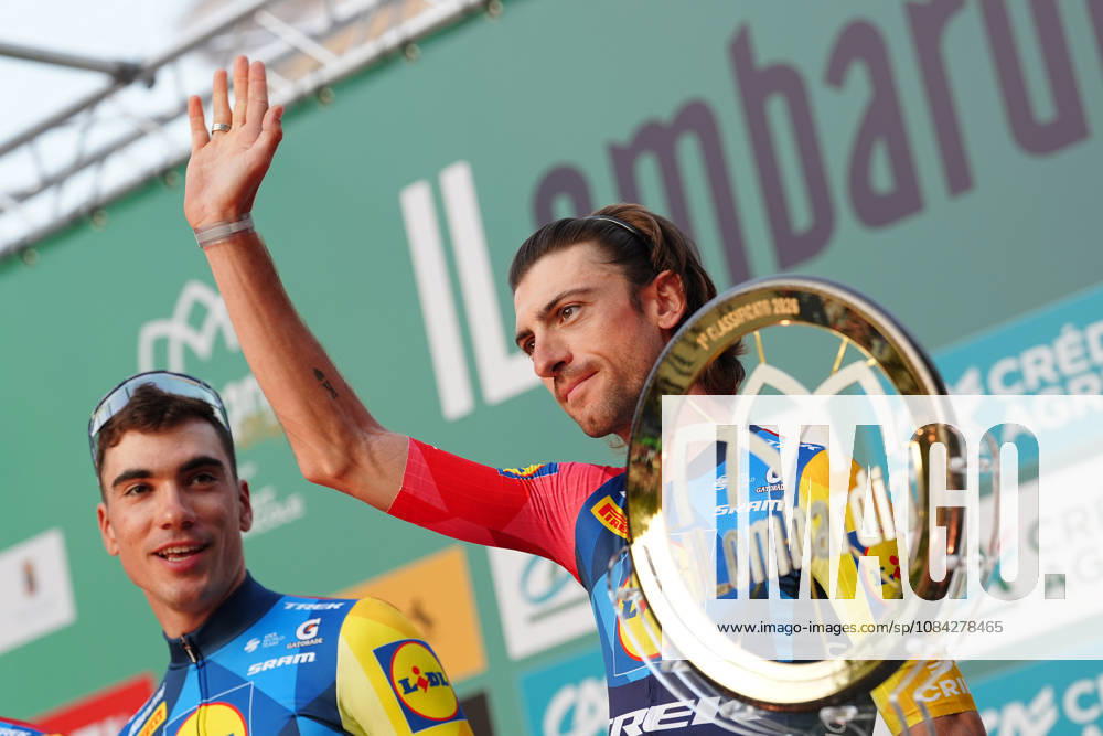 Italy s Giulio Ciccone of Lidl-Trek during the team presentation on the eve of the 120th edition of Il Lombardia cycling race, in Bergamo on October 9, 2026, prior to the 239 km one-day race from Bergamo to Como, Italy.
