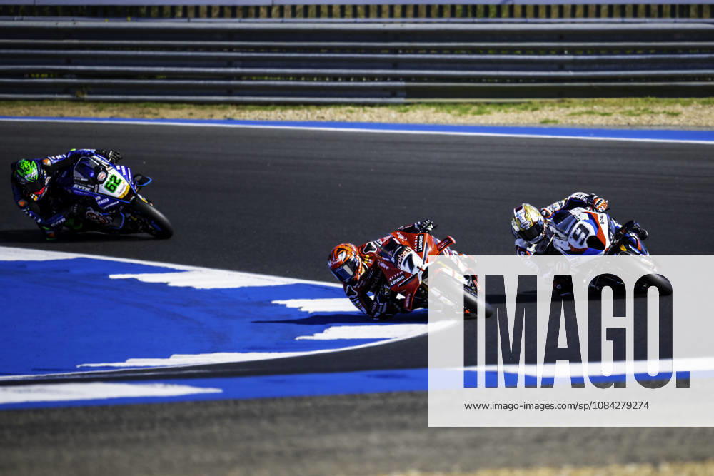 Iker Lecuona of Aruba.It Racing - Ducati in action, Danilo Petrucci of Rokit BMW Motorrad WorldSBK Team and Stefano Manzi of GYTR GRT Yamaha WorldSBK Team in action during the Free Practice 2 of the FIM Superbike World Championship, WM, Weltmeisterschaft at Circuito Estoril on October 9, 2026 in Cascais, Portugal. Motorsports 2026: WorldSBK - Tissot Estoril Round - ZUMAr200 20261009_zsp_r200_012