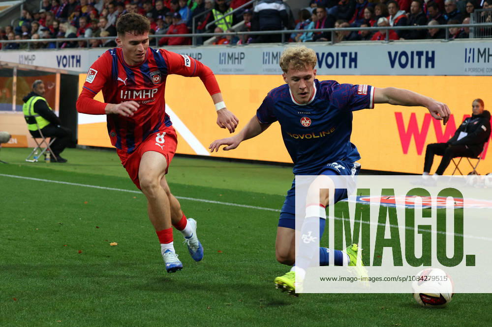 Fussball 2.Bundesliga, 1.FC Heidenheim - 1.FC Kaiserslautern v.l. Paul Hennrich (1FC Heidenheim 1846) Mika Haas (1.FC Kaiserslautern) Zweikampf, Aktion, action, battle for the ball Heidenheim