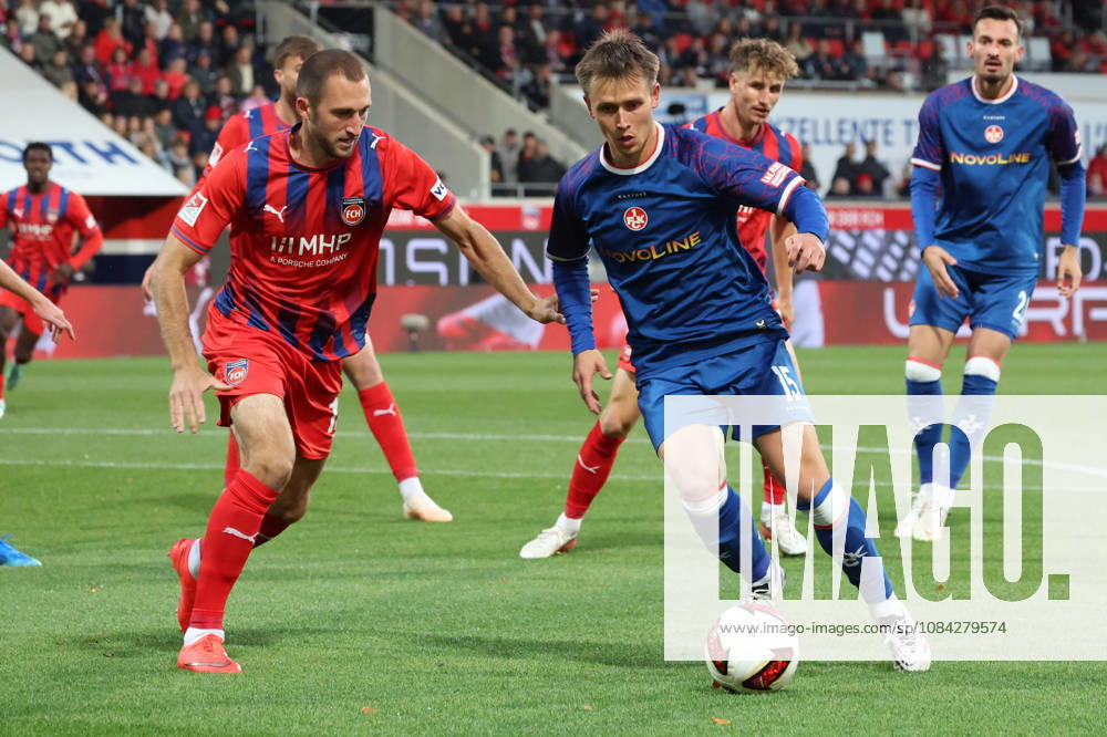 Fussball 2.Bundesliga, 1.FC Heidenheim - 1.FC Kaiserslautern v.l. Jonas Föhrenbach Foehrenbach (1FC Heidenheim 1846) Naatan Skyttä Skyttae (1.FC Kaiserslautern) Zweikampf, Aktion, action, battle for the ball Heidenheim