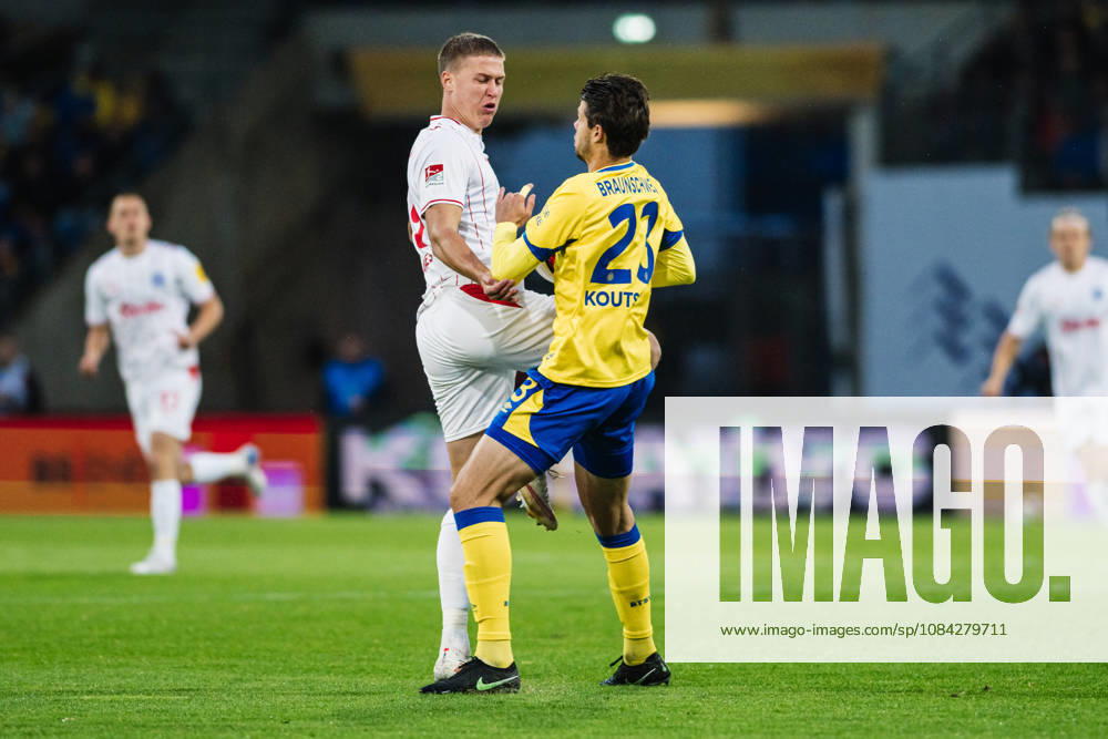 2. Bundesliga: Eintracht Braunschweig vs. Holstein Kiel, 09.10.2026 Phil Harres (Holstein Kiel, 19) gegen Isidoros Koutsidis (Eintracht Braunschweig, 23) im Zweikampf; Fußball, 2. Bundesliga, 7. Spieltag: Eintracht Braunschweig vs. Holstein Kiel am 09.10.2026 im Eintracht-Stadion, Braunschweig DFL REGULATIONS PROHIBIT ANY USE OF PHOTOGRAPHS AS IMAGE SEQUENCES AND OR QUASI-VIDEO.