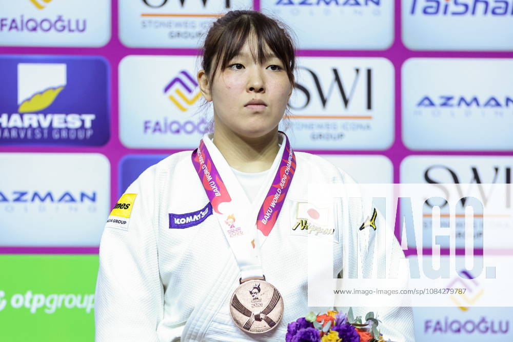 AZERBAIJAN, BAKU - OCTOBER 9, 2026: Kurena Ikeda of Japan celebrates her bronze medal during an award ceremony for the women s -78 kg category as part of the 2026 World Judo Championships at the National Gymnastics Arena. Mikhail Sinitsyn TASS 98999413