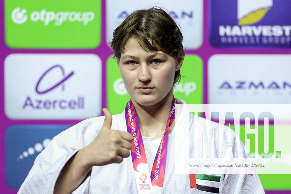 AZERBAIJAN, BAKU - OCTOBER 9, 2026: Yelizaveta Litvinenko of the UAE celebrates her gold medal during an award ceremony for the women s -78 kg category as part of the 2026 World Judo Championships at the National Gymnastics Arena. Mikhail Sinitsyn TASS 98999418