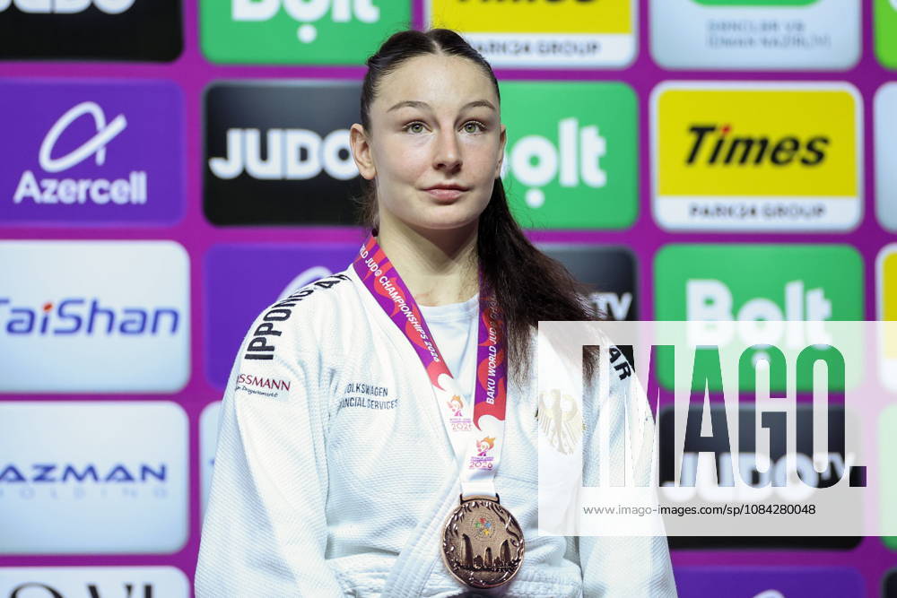 AZERBAIJAN, BAKU - OCTOBER 9, 2026: Anna Monta Olek of Germany celebrates her bronze medal during an award ceremony for the women s -78 kg category as part of the 2026 World Judo Championships at the National Gymnastics Arena 2026 World Judo Championships In Baku - ZUMAt113 20261009_zaa_t113_782