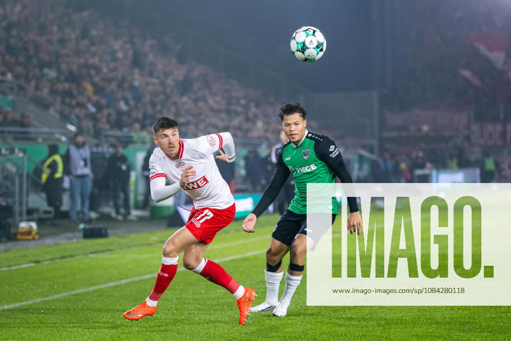 (L-R) Semir Telalovic (Rot-Weiss Essen, 17) im Zweikampf mit Montell Ndikom (SC Preussen Muenster, 28) GER, SC Preussen Muenster vs. Rot-Weiss Essen, Fussball, 3. Liga, 8. Spieltag, Spielzeit 2026 2027, 09.10.2026 DFL Regulations prohibit any use of photographers as image sequences and or quasi-video. GER, SC Preussen Muenster vs. Rot-Weiss Essen, Fussball, 3. Liga, 8. Spieltag, Spielzeit 2026 2027, 09.10.2026 Muenster