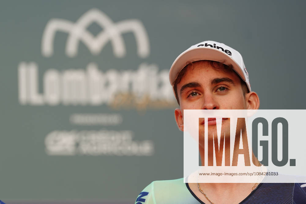 France s Paul Seixas of Decathlon CMA CGM Team during the team presentation on the eve of the 120th edition of Il Lombardia cycling race, in Bergamo on October 9, 2026, prior to the 239 km one-day race from Bergamo to Como, Italy.