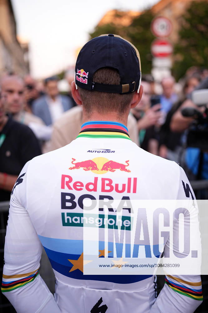 Belgium s Remco Evenepoel of Red Bull - Bora - Hansgrohe during the team presentation on the eve of the 120th edition of Il Lombardia cycling race, in Bergamo on October 9, 2026, prior to the 239 km one-day race from Bergamo to Como, Italy.
