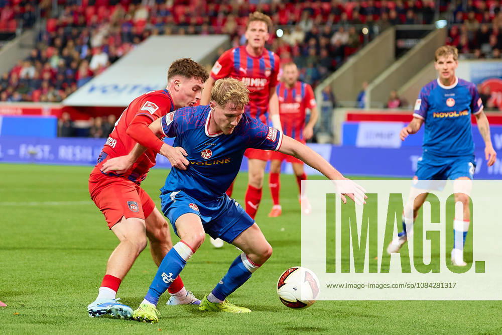 Zweikampf, Duell zwischen Paul Hennrich (1.FC Heidenheim, 08) und Mika Haas (1. FC Kaiserslautern, 22) GER, 1. FC Heidenheim 1846 vs. 1. FC Kaiserslautern, Fussball, 2. Bundesliga, 7. Spieltag, Spielzeit 2026 2027, 09.10.2026 DFL regulations prohibit any use of photographs as image sequences and or quasi-video. GER, 1. FC Heidenheim 1846 vs. 1. FC Kaiserslautern, Fussball, 2. Bundesliga, 7. Spieltag, Spielzeit 2026 2027, 09.10.2026 Heidenheim an der Brenz