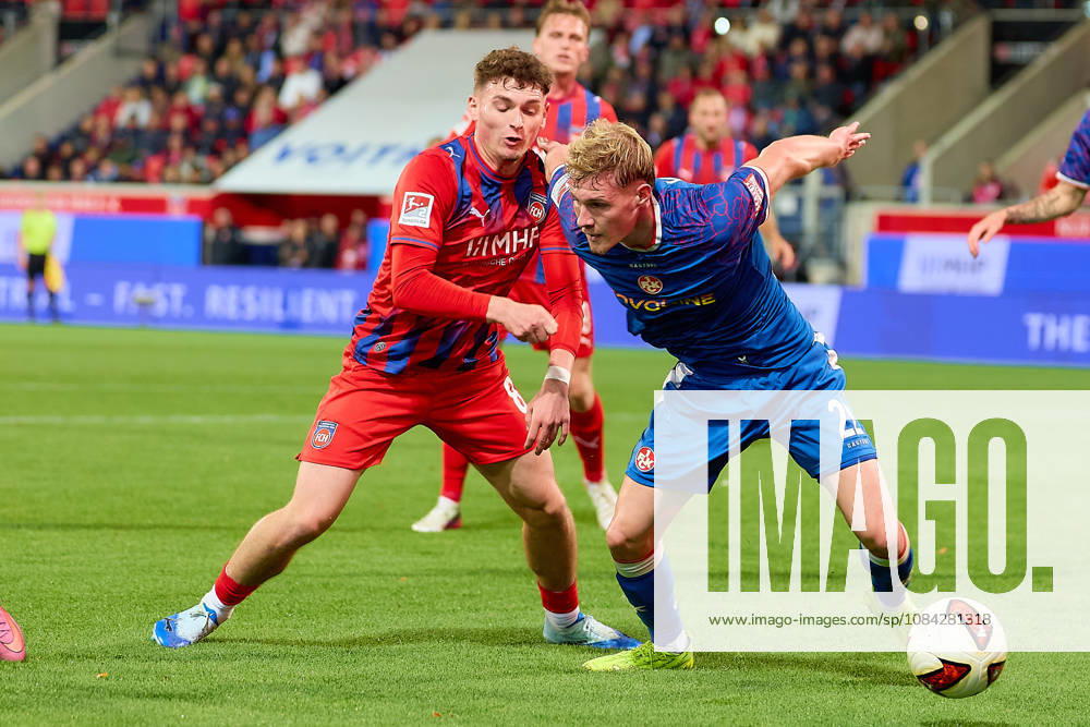 Zweikampf, Duell zwischen Paul Hennrich (1.FC Heidenheim, 08) und Mika Haas (1. FC Kaiserslautern, 22) GER, 1. FC Heidenheim 1846 vs. 1. FC Kaiserslautern, Fussball, 2. Bundesliga, 7. Spieltag, Spielzeit 2026 2027, 09.10.2026 DFL regulations prohibit any use of photographs as image sequences and or quasi-video. GER, 1. FC Heidenheim 1846 vs. 1. FC Kaiserslautern, Fussball, 2. Bundesliga, 7. Spieltag, Spielzeit 2026 2027, 09.10.2026 Heidenheim an der Brenz