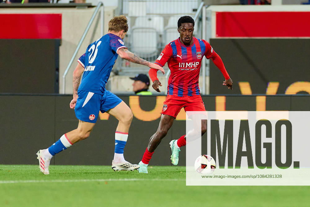 Zweikampf, Duell zwischen Paul Joly (1. FC Kaiserslautern, 26) und Christian Conteh (1.FC Heidenheim, 10) GER, 1. FC Heidenheim 1846 vs. 1. FC Kaiserslautern, Fussball, 2. Bundesliga, 7. Spieltag, Spielzeit 2026 2027, 09.10.2026 DFL regulations prohibit any use of photographs as image sequences and or quasi-video. GER, 1. FC Heidenheim 1846 vs. 1. FC Kaiserslautern, Fussball, 2. Bundesliga, 7. Spieltag, Spielzeit 2026 2027, 09.10.2026 Heidenheim an der Brenz