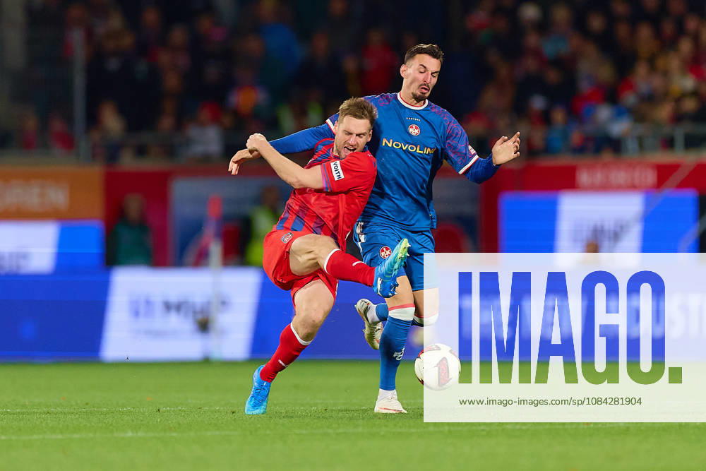 Zweikampf, Duell zwischen Patrick Mainka (1.FC Heidenheim, 06) und Mergim Berisha (FC Kaiserslautern, 20) GER, 1. FC Heidenheim 1846 vs. 1. FC Kaiserslautern, Fussball, 2. Bundesliga, 7. Spieltag, Spielzeit 2026 2027, 09.10.2026 DFL regulations prohibit any use of photographs as image sequences and or quasi-video. GER, 1. FC Heidenheim 1846 vs. 1. FC Kaiserslautern, Fussball, 2. Bundesliga, 7. Spieltag, Spielzeit 2026 2027, 09.10.2026 Heidenheim an der Brenz