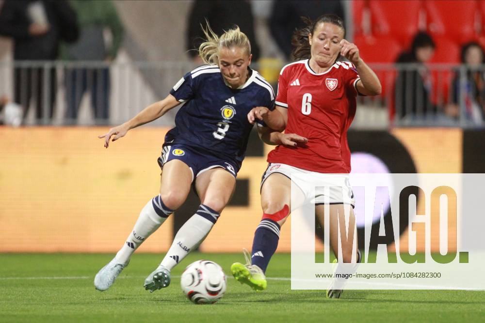 Amy Muir of Scotland and Eva Bartonova of Czechia in action. Czechia Women v Scotland Women, Women s European World Cup Qualifier, Football, Stadion Arnosta, Pardubice, Czechia - 09 Oct 2026Pardubice Stadion Arnosta Czech Republic
