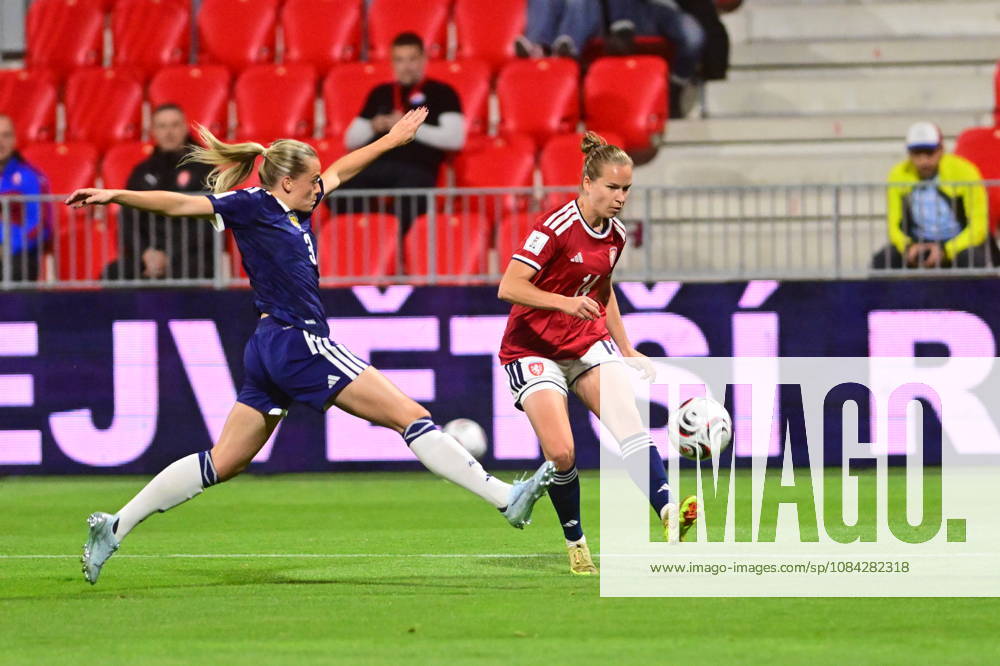 L-R Amy Muir (SCO) and Michaela Khyrova (CZE) in action during the European qualifying part for 2027 Women s Football World Cup match: Czech Republic vs Scotland, in Pardubice, Czech Republic, on October 9, 2026. (CTKxPhoto JosefxVostarek) CTKPhotoP2026100908376 CTKPhotoP2026100908376
