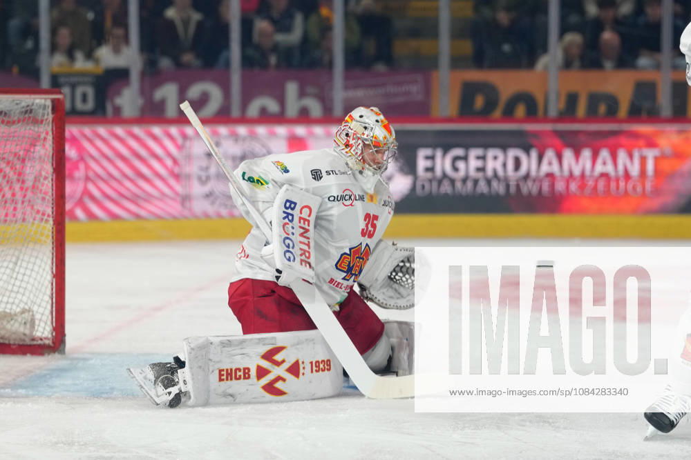 3014 Bern BE, Switzerland - October 09: Goalkeeper Harri Sateri (35 EHCB) during the National League match between SC Bern and EHC Biel-Bienne at PostFinance Arena on October 09, 2026 in 3014 Bern BE, Switzerland.