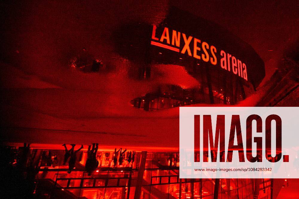 COLOGNE, GERMANY - 9 OCTOBER, 2026: (Editor note: used red filter) view sign Lanxes Arena - The PENNY DEL Ice hockey, Eishockey match Koelner Haie vs. Schwenninger Wild Wings at LANXESS arena.