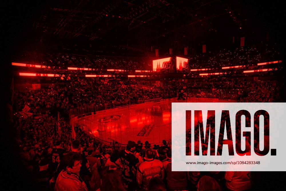 COLOGNE, GERMANY - 9 OCTOBER, 2026: (Editor note: used red filter) General view of Lanxes Arena - The PENNY DEL Ice hockey, Eishockey match Koelner Haie vs. Schwenninger Wild Wings at LANXESS arena.