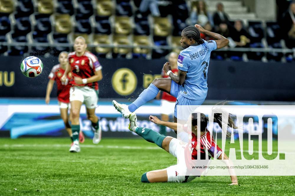 , Pancho Arena, season 2026 2027 , UEFA worldcup qualification football play-offs round 1 , match between Hungary and The Netherlands (women) 1st leg , Pictures shows Netherlands player Lineth Beerensteyn scores the 0-2 Hungary - Netherlands (women) x208076692x