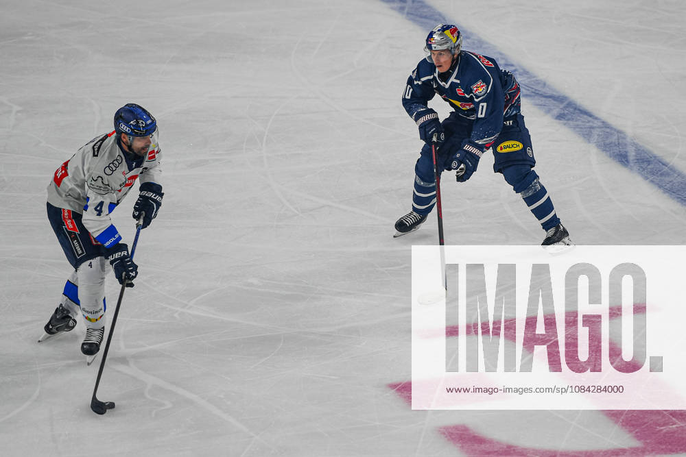 München, Deutschland. PENNY DEL, Deutsche Eishockey Liga, Saison 2026 27, 7. Spieltag: EHC Red Bull München gegen ERC Ingolstadt im SAP Garden in München. Elis Hede (EHC Red Bull München) nachdenklich, ernst, fokussiert mit Morgan Ellis (ERC Ingolstadt)