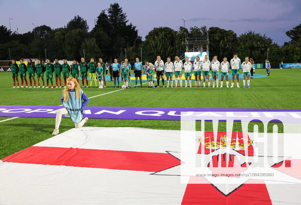 2027 FIFA Women s World Cup Round One Qualifying Play-off First Leg, Inver Park, Larne 9 10 2026 Northern Ireland vs Portugal A view of both teams during the anthems A view of both teams during the anthems 9 10 2026