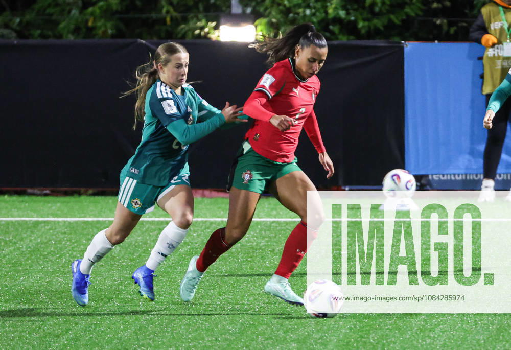2027 FIFA Women s World Cup Round One Qualifying Play-off First Leg, Inver Park, Larne 9 10 2026 Northern Ireland vs Portugal Northern Irelands Emily Cassap with Portugal s Catarina Amado Emily Cassap with Catarina Amado 9 10 2026