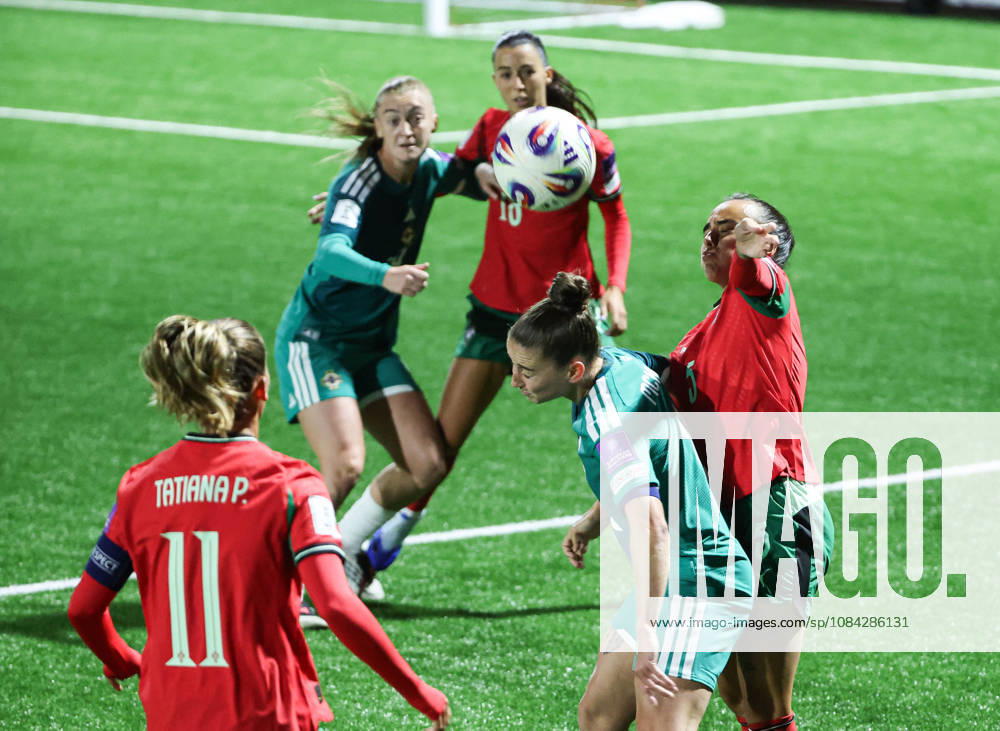 2027 FIFA Women s World Cup Round One Qualifying Play-off First Leg, Inver Park, Larne 9 10 2026 Northern Ireland vs Portugal Northern Irelands Rebecca McKenna with Portugal s Nelly Rodrigues Rebecca McKenna with Nelly Rodrigues 9 10 2026