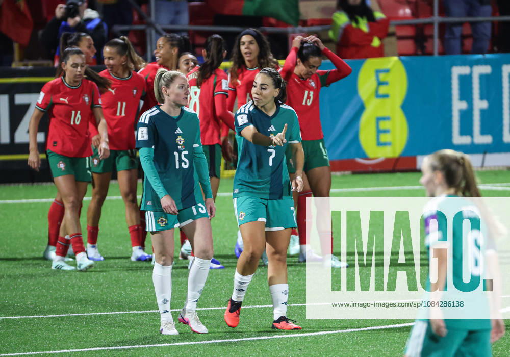2027 FIFA Women s World Cup Round One Qualifying Play-off First Leg, Inver Park, Larne 9 10 2026 Northern Ireland vs Portugal Northern Irelands Ellie Mason and Rebecca Holloway after conceding a goal Ellie Mason and Rebecca Holloway after conceding a goal 9 10 2026