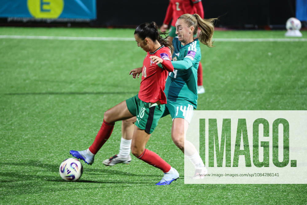 2027 FIFA Women s World Cup Round One Qualifying Play-off First Leg, Inver Park, Larne 9 10 2026 Northern Ireland vs Portugal Northern Irelands Lauren Wade with Portugal s Carolina Correia Lauren Wade with Carolina Correia 9 10 2026