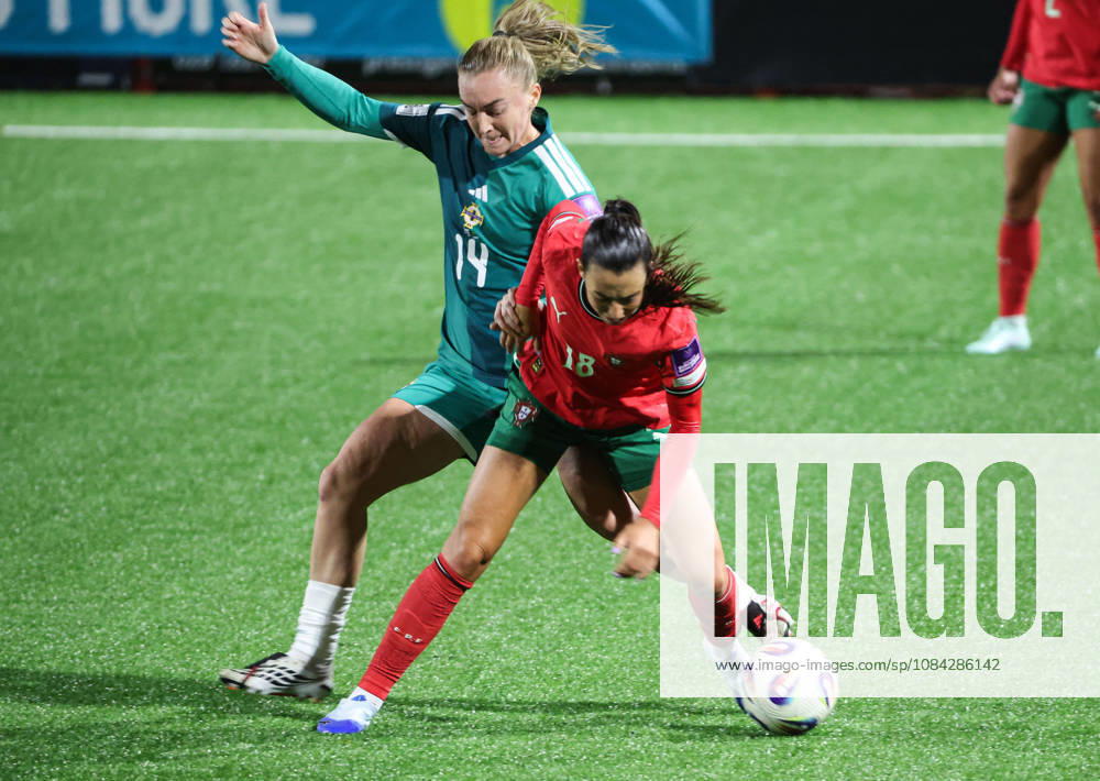 2027 FIFA Women s World Cup Round One Qualifying Play-off First Leg, Inver Park, Larne 9 10 2026 Northern Ireland vs Portugal Northern Irelands Lauren Wade with Portugal s Carolina Correia Lauren Wade with Carolina Correia 9 10 2026