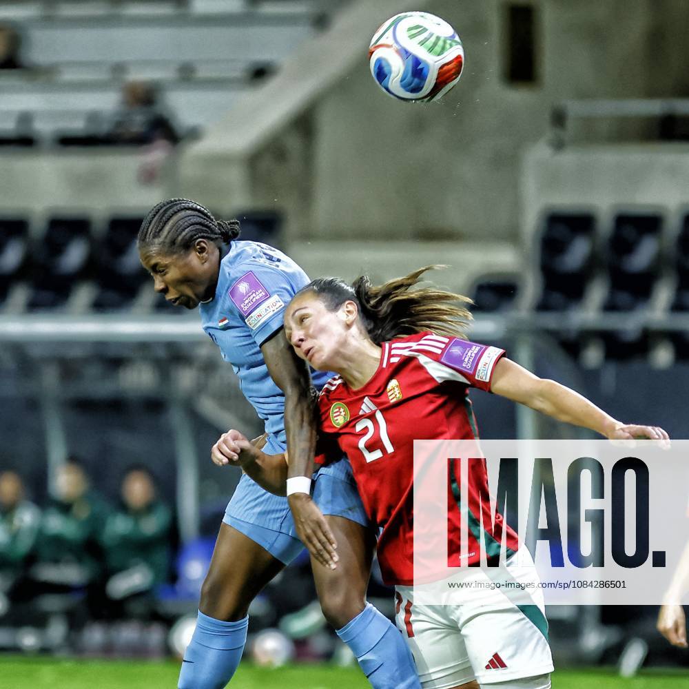 , Pancho Arena, season 2026 2027 , UEFA worldcup qualification football play-offs round 1 , match between Hungary and The Netherlands (women) 1st leg , Pictures shows Netherlands player Danielle van de Donk and Hungary player Fanni Nagy Hungary - Netherlands (women) x208078162x