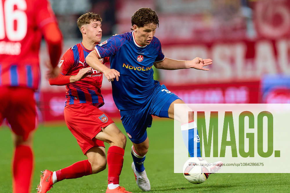 Zweikampf, Duell zwischen Yannik Wagner (1.FC Heidenheim, 38) und Leon Robinson (1. FC Kaiserslautern, 37) GER, 1. FC Heidenheim 1846 vs. 1. FC Kaiserslautern, Fussball, 2. Bundesliga, 7. Spieltag, Spielzeit 2026 2027, 09.10.2026 DFL regulations prohibit any use of photographs as image sequences and or quasi-video. GER, 1. FC Heidenheim 1846 vs. 1. FC Kaiserslautern, Fussball, 2. Bundesliga, 7. Spieltag, Spielzeit 2026 2027, 09.10.2026 Heidenheim an der Brenz