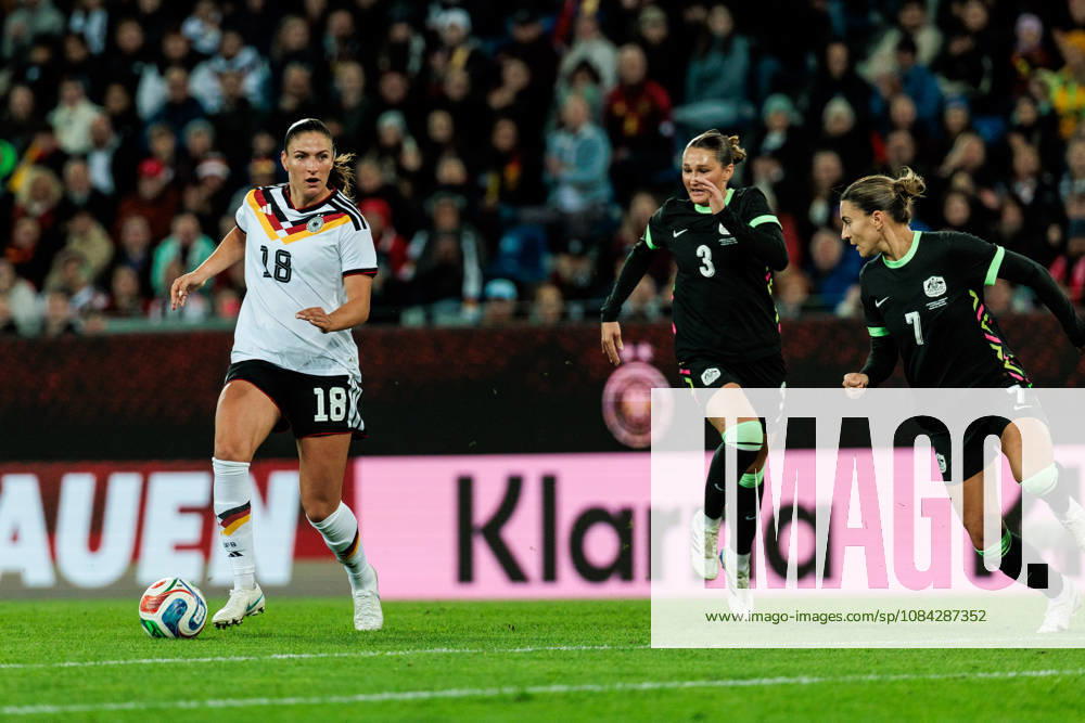 Melissa Koessler (Kössler, Germany, 18) scores the 2:0 goal during the International Friendly, Länderspiel, Nationalmannschaft match between Germany vs. Australia at BBBank Wildpark on October 09, 2026 in Karlsruhe, Germany. Germany
