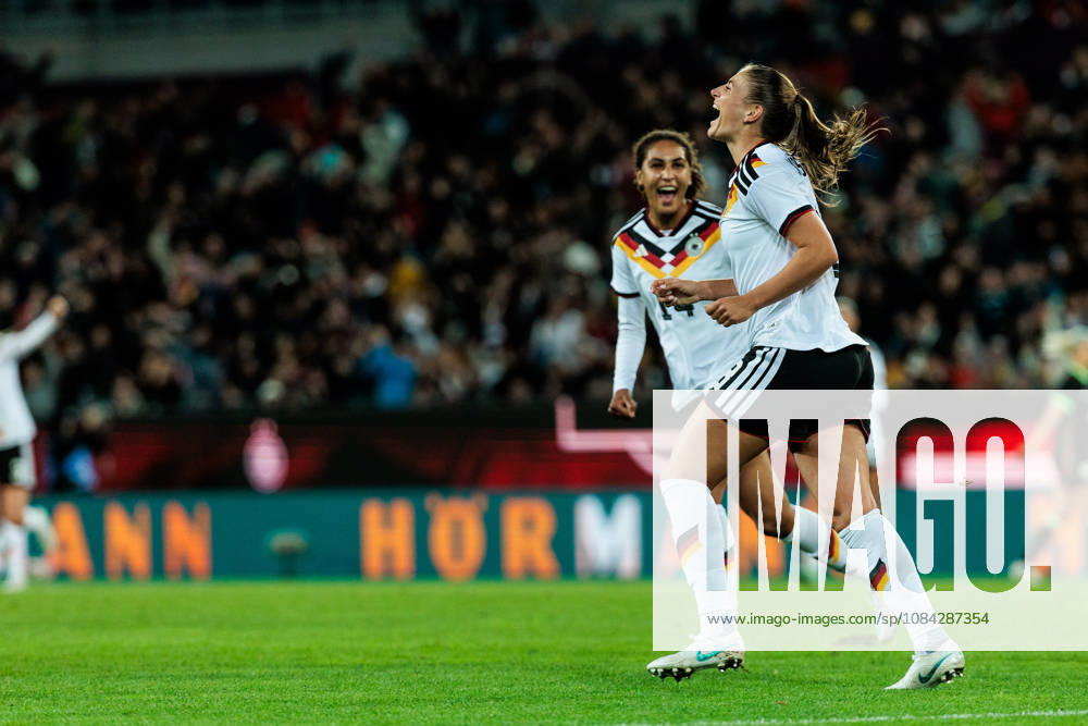 Melissa Koessler (Kössler, Germany, 18) celebrates scoring the 2:0 goal during the International Friendly, Länderspiel, Nationalmannschaft match between Germany vs. Australia at BBBank Wildpark on October 09, 2026 in Karlsruhe, Germany. Germany