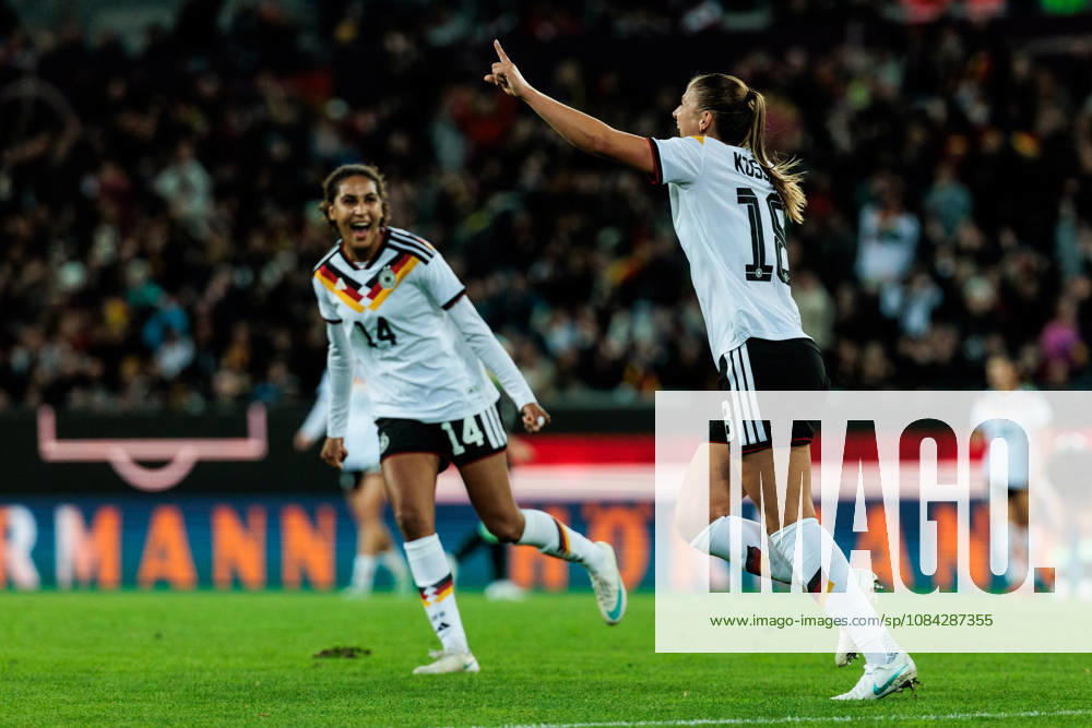 Melissa Koessler (Kössler, Germany, 18) celebrates scoring the 2:0 goal during the International Friendly, Länderspiel, Nationalmannschaft match between Germany vs. Australia at BBBank Wildpark on October 09, 2026 in Karlsruhe, Germany. Germany